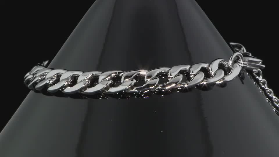 Men's Stainless Steel Curb Chain Bracelet With Sugar Skull Charm & CZ Eyes